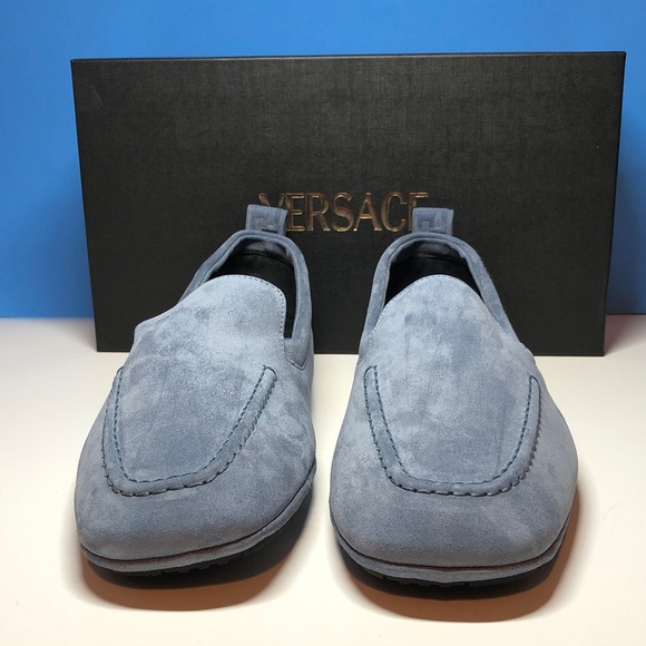 New Authentic Versace Men\'s Light Blue Suede Slip-Ons size 47 main image 5